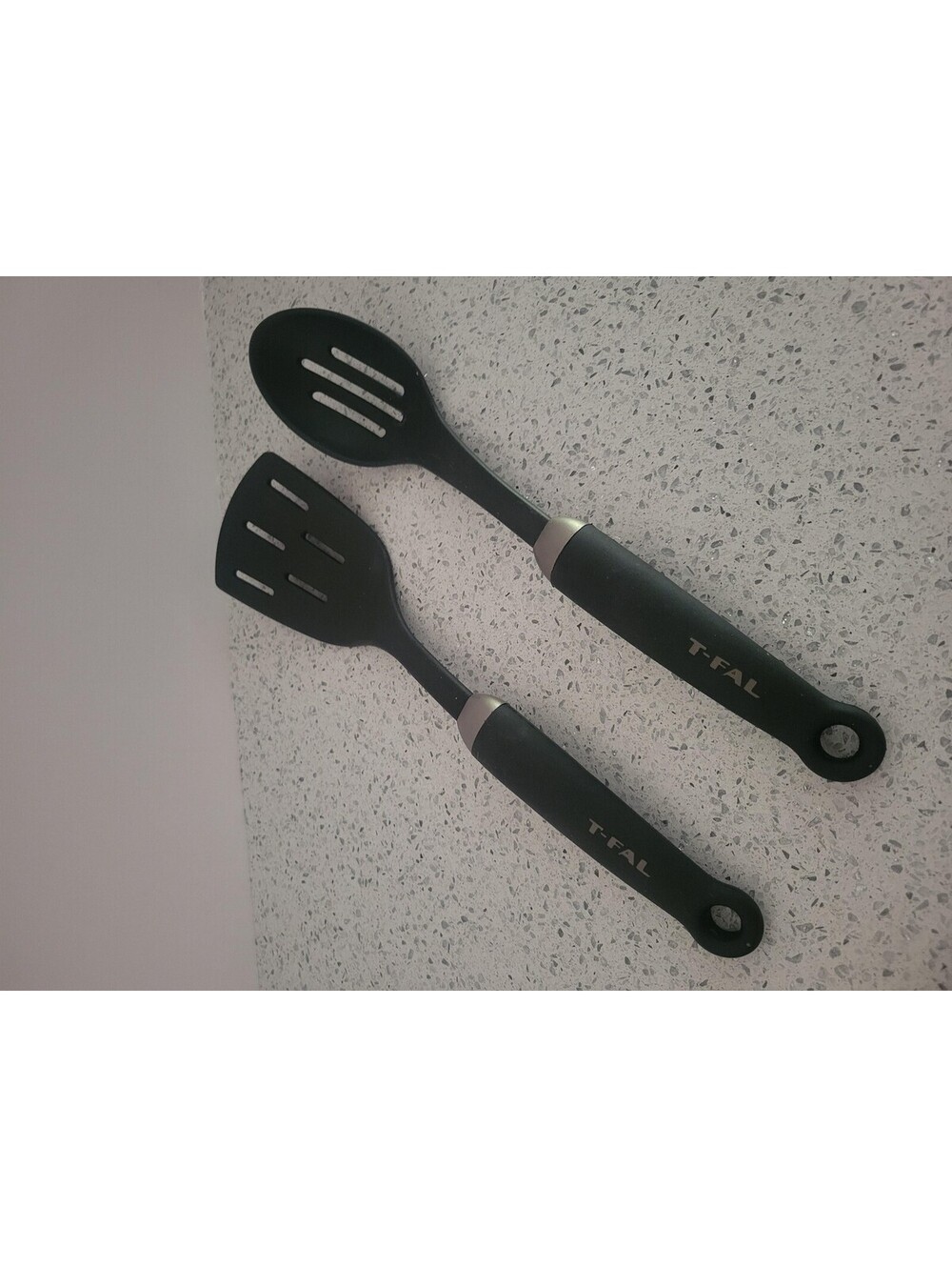T-Fal Black Plastic Slotted Spoon Turner 2 Piece Set Kitchen Cooking Utensils